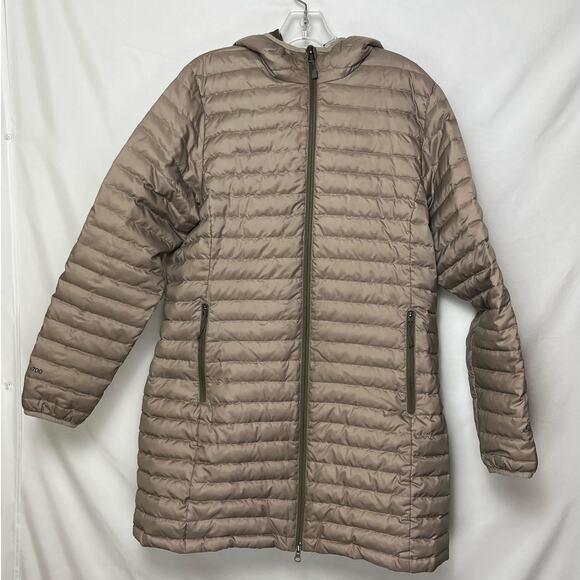Eddie Bauer Women's L Brown Goose Down Hooded Jacket – Zip Up Puffer Winter Coat - Picture 1 of 7